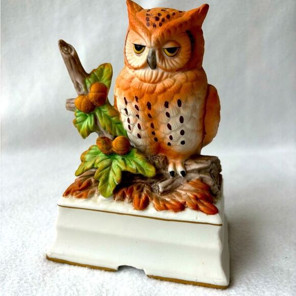 Vintage Towle Owl on a branch music box 6” Tested Works - Picture 1 of 3